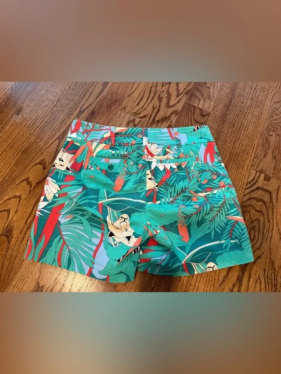 Talbots Green Coral Jungle Print Cotton Stretch Short Pockets Fly Zip size 2 - Picture 5 of 6